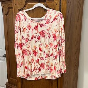 Chico's Cream and Pink Floral Long Sleeve Top